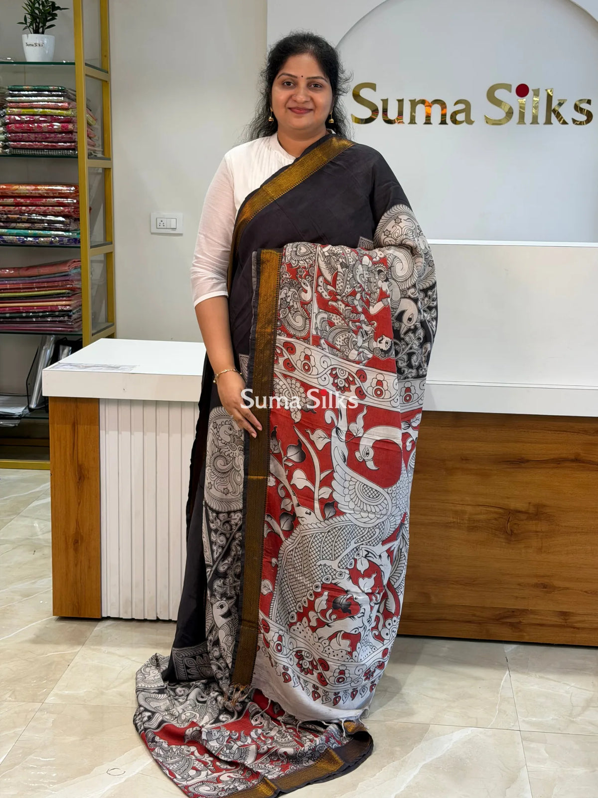 Kalamkari Chennur Silk Nizam Border Traditional Theme