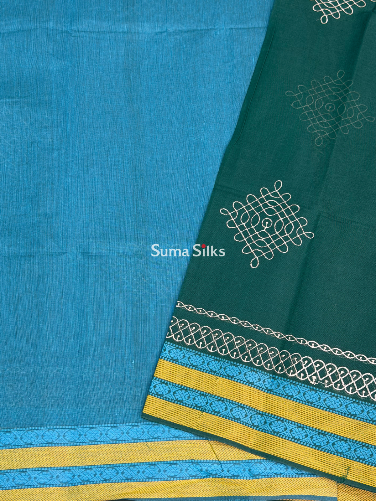Kanchi Cotton Kolam Embroidery Bottle Green
