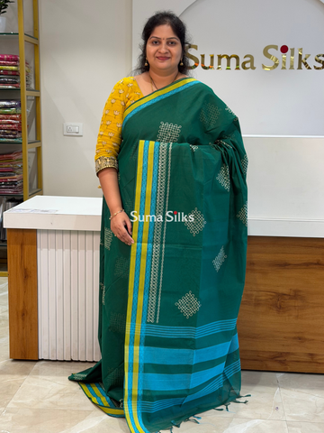 Kanchi Cotton Kolam Embroidery Bottle Green