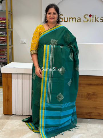 Kanchi Cotton Kolam Embroidery Bottle Green