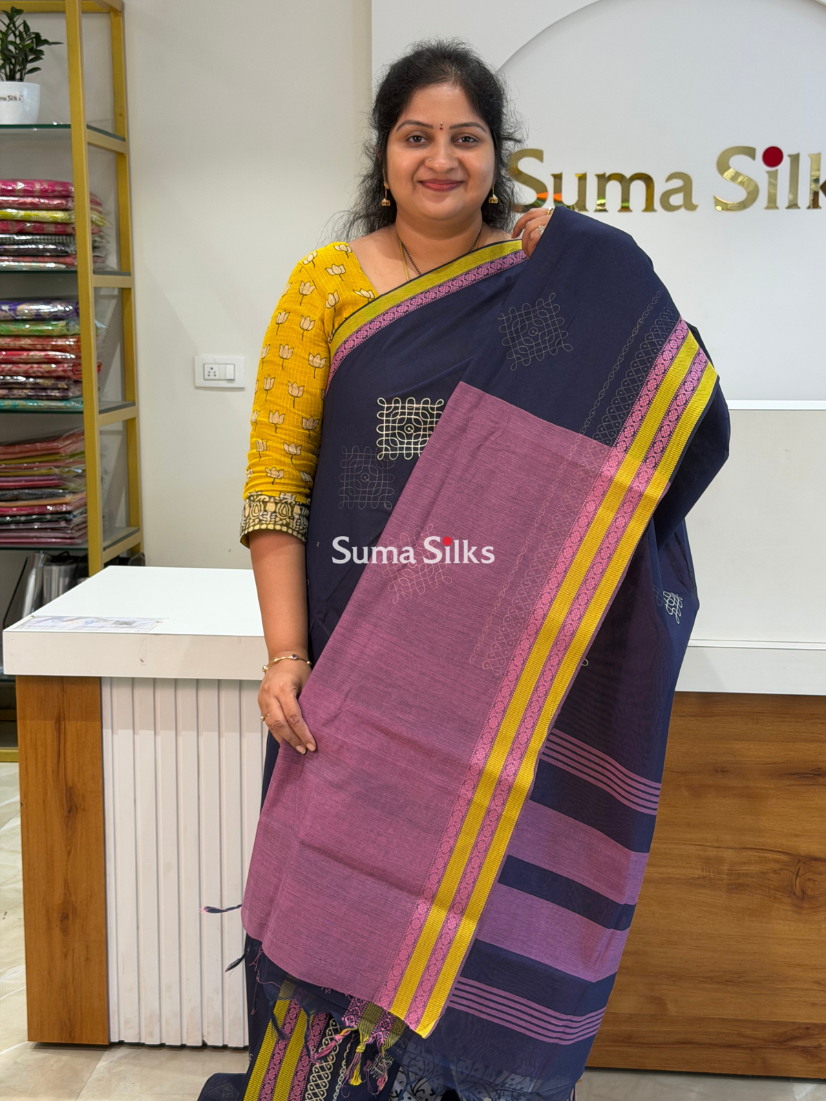 Kanchi Cotton Kolam Embroidery Navy
