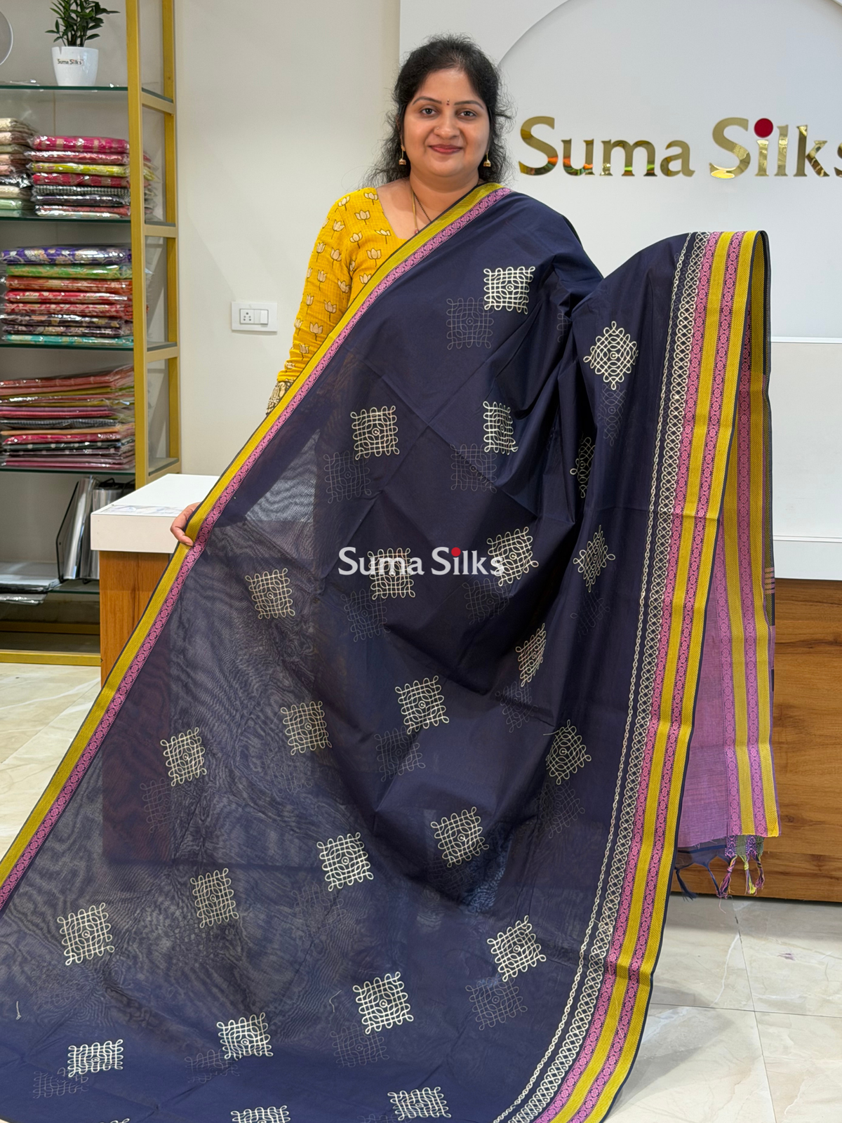 Kanchi Cotton Kolam Embroidery Navy
