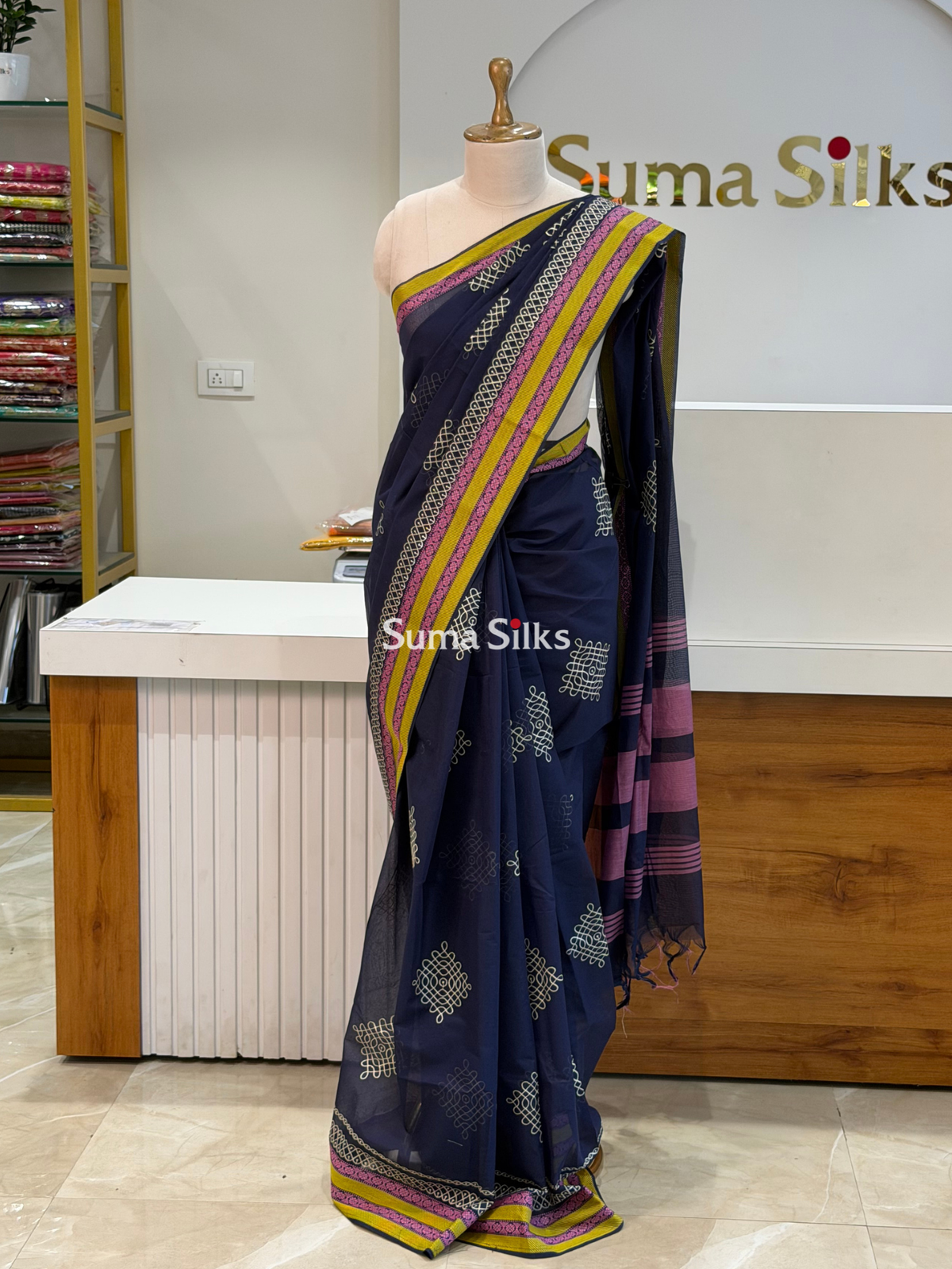 Kanchi Cotton Kolam Embroidery Navy