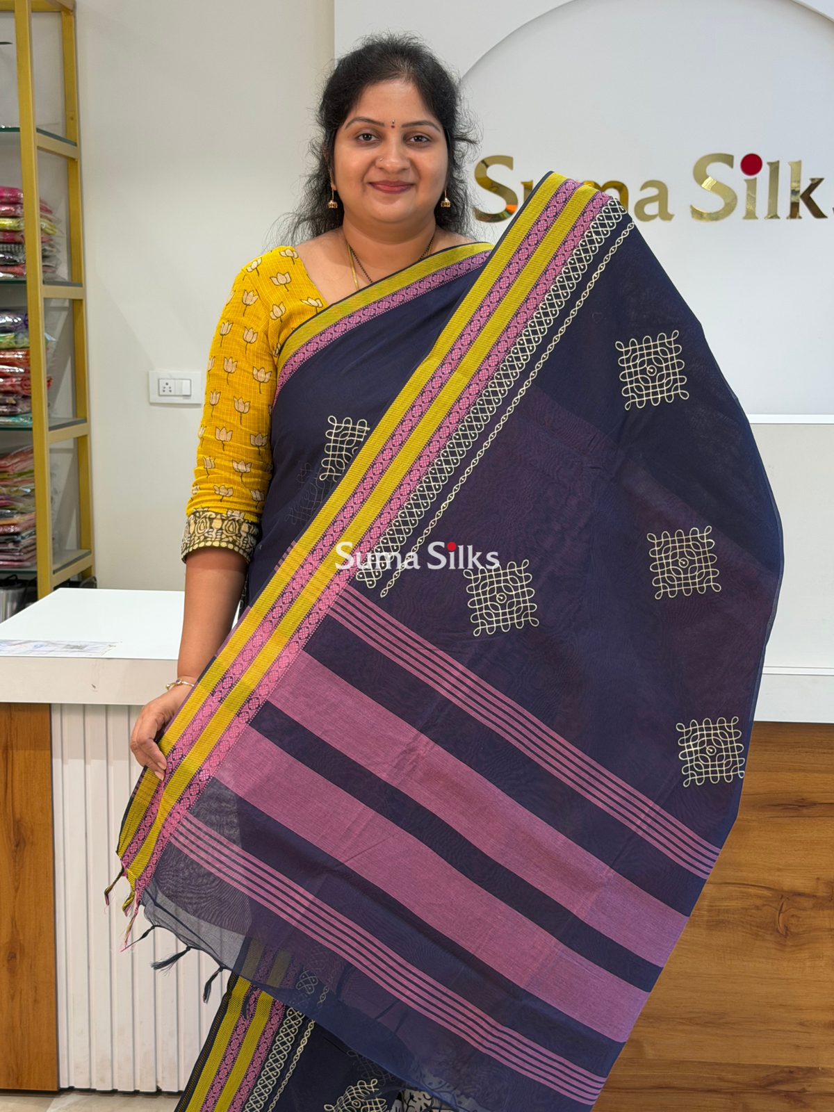 Kanchi Cotton Kolam Embroidery Navy
