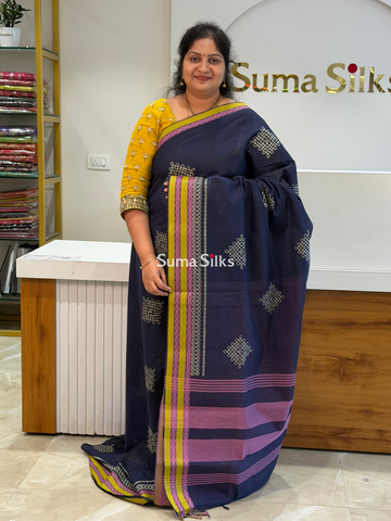 Kanchi Cotton Kolam Embroidery Navy