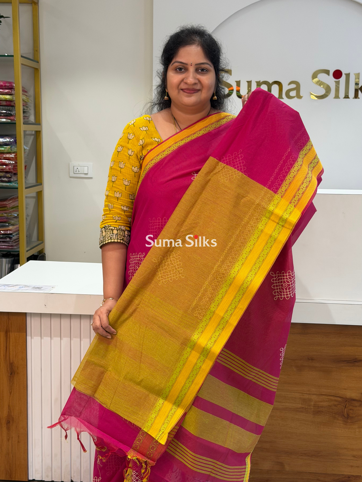 Kanchi Cotton Kolam Embroidery Pink