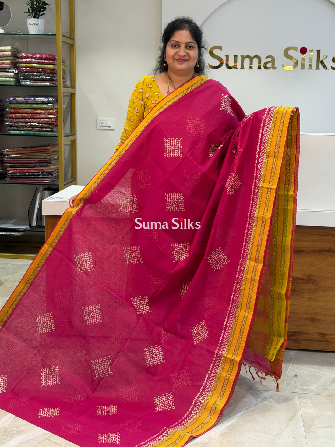 Kanchi Cotton Kolam Embroidery Pink