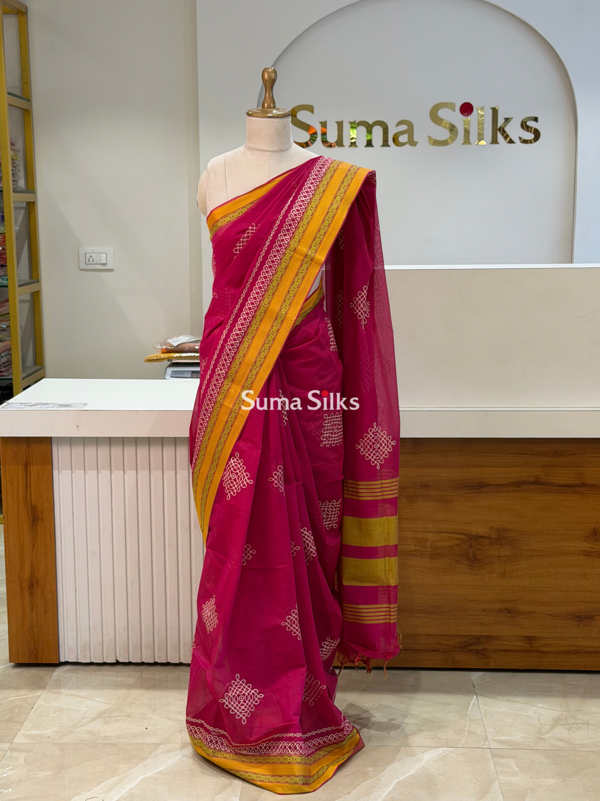 Kanchi Cotton Kolam Embroidery Pink