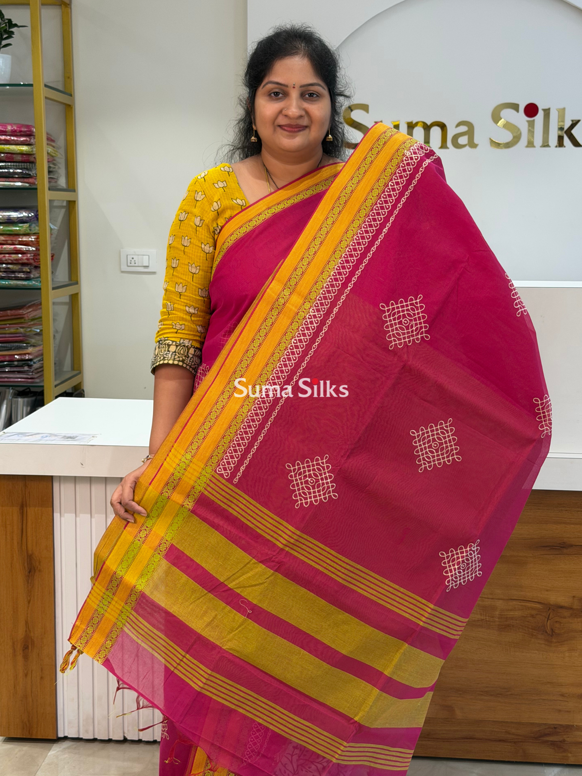 Kanchi Cotton Kolam Embroidery Pink