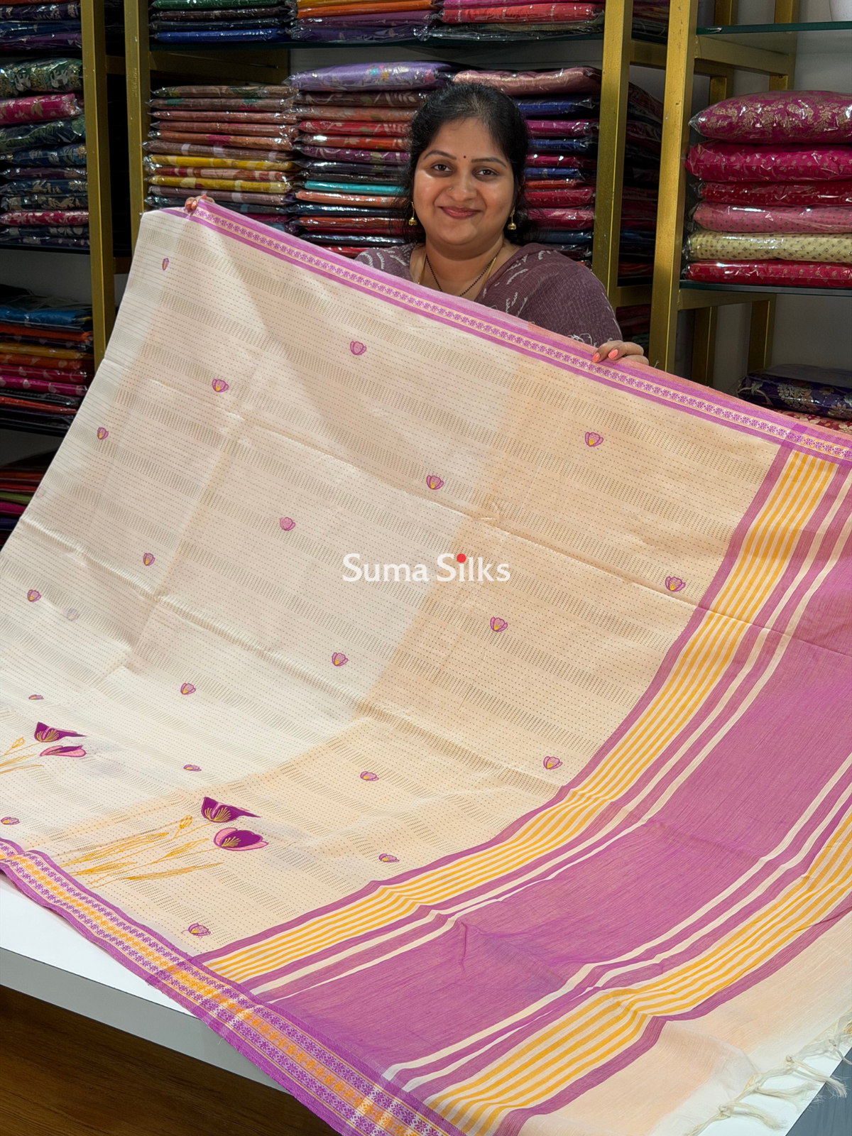 Kanchi Cotton Applique Peach