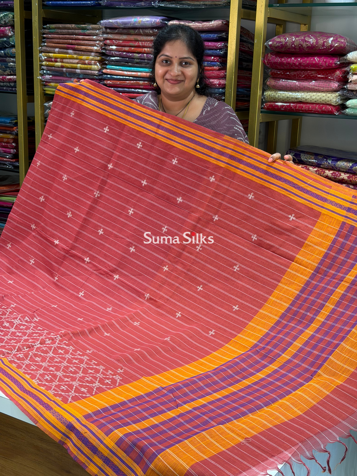 Kanchi Cotton Work Rust