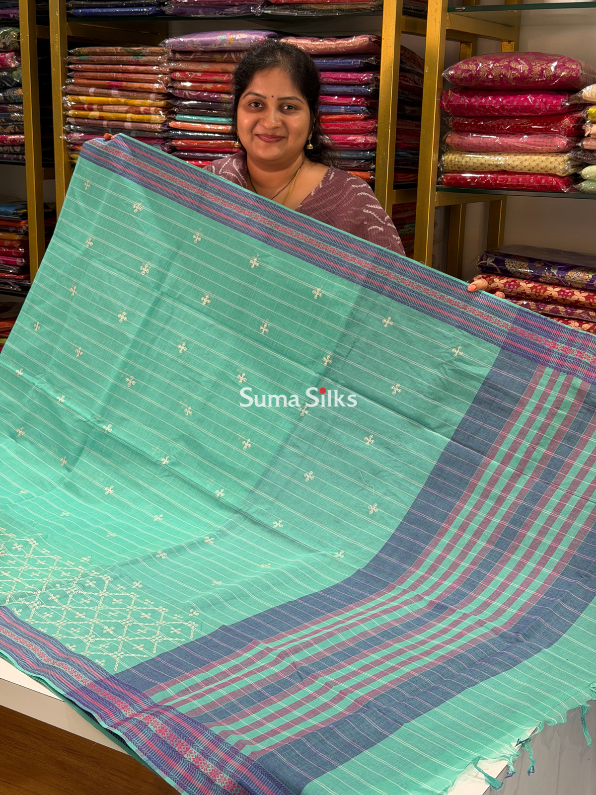 Kanchi Cotton Work Sea Green