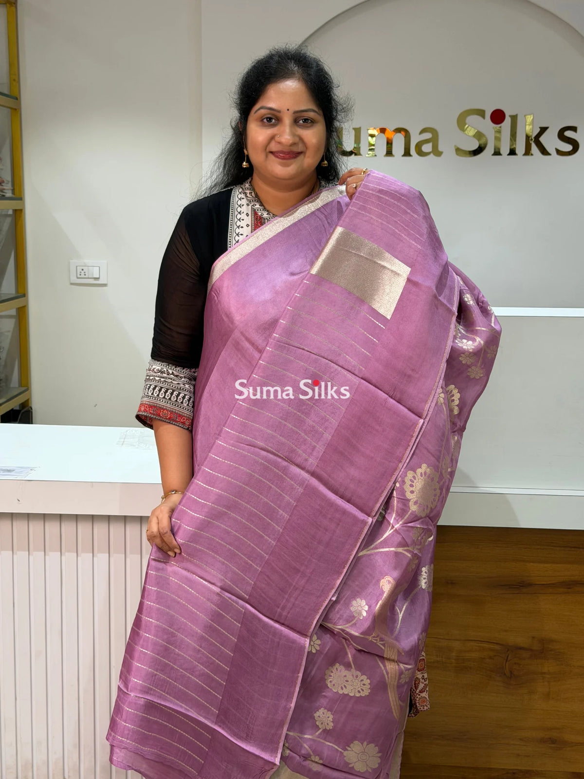 Kora Crepe Silk Parrot Jaal Onion Pink Half Saree Style