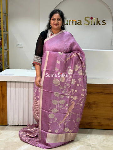 Kora Crepe Silk Parrot Jaal Onion Pink Half Saree Style