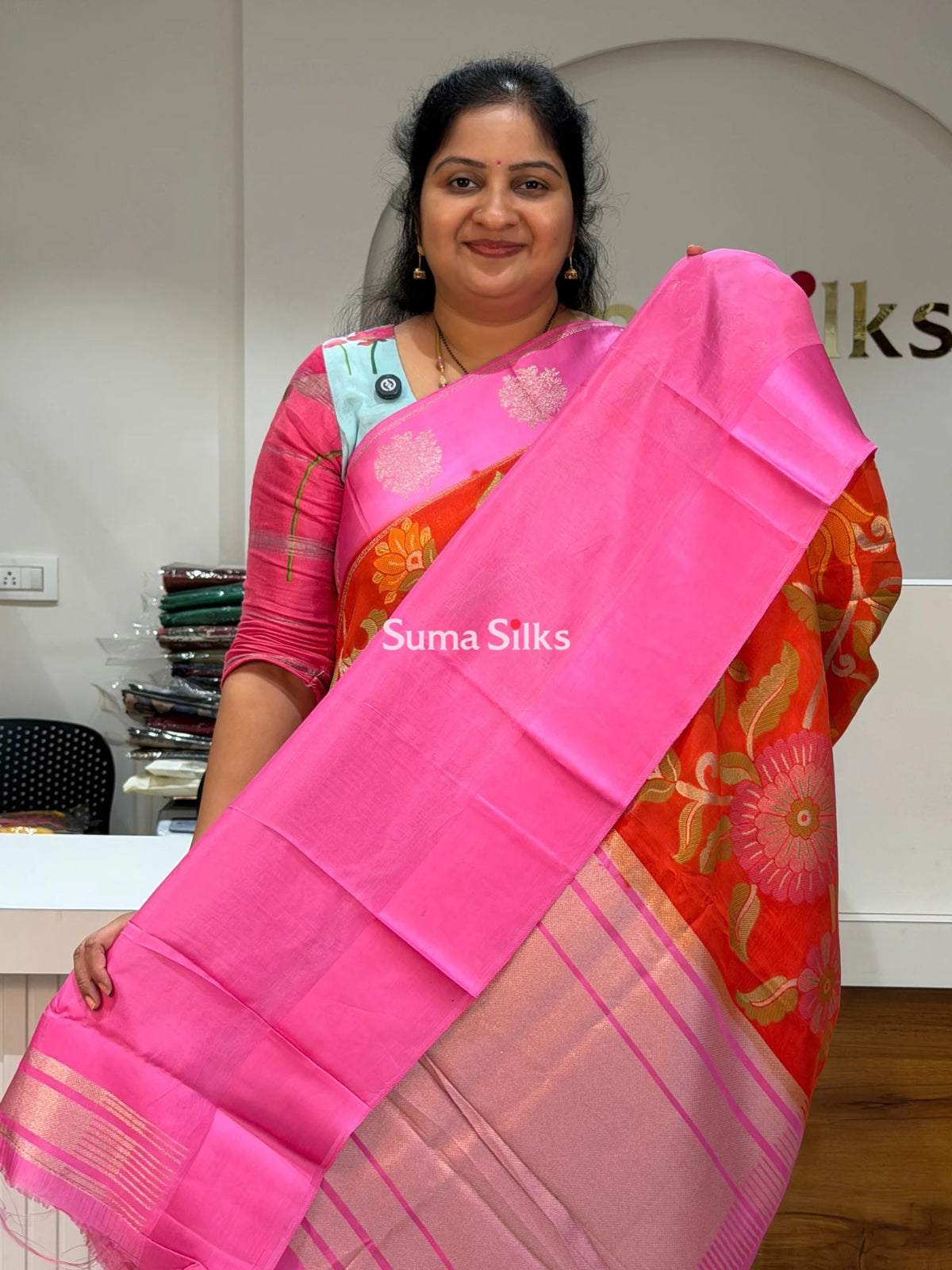 Kosa Silk Jamdani Saree Orange Color