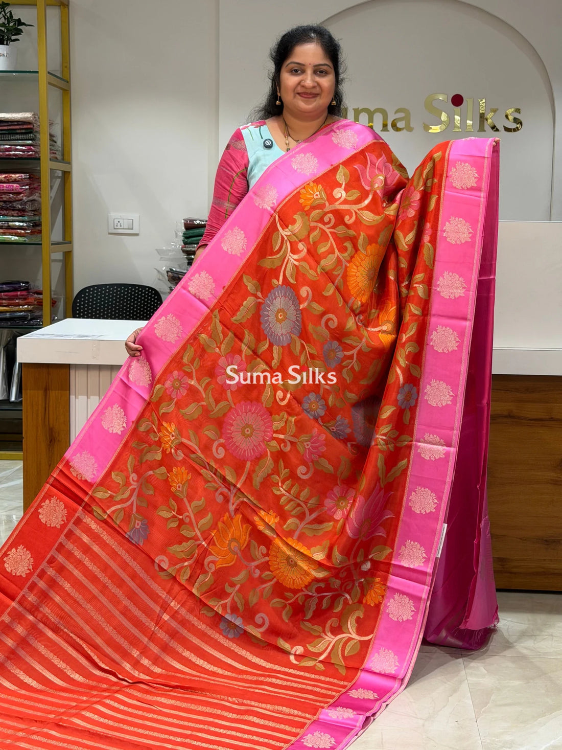 Kosa Silk Jamdani Saree Orange Color