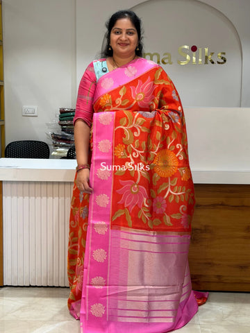 Kosa Silk Jamdani Saree Orange Color