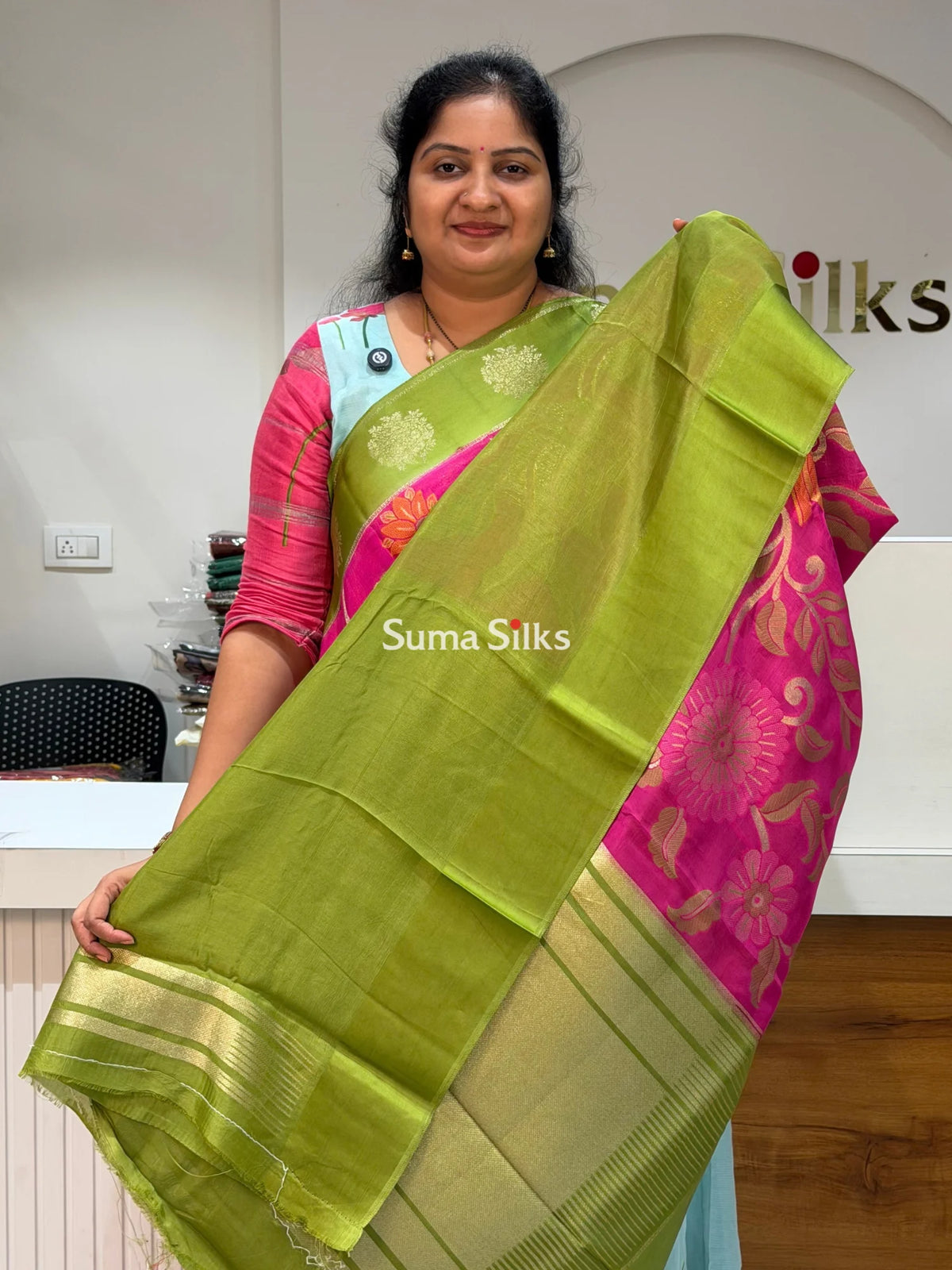 Kosa Silk Jamdani Saree Pink Color