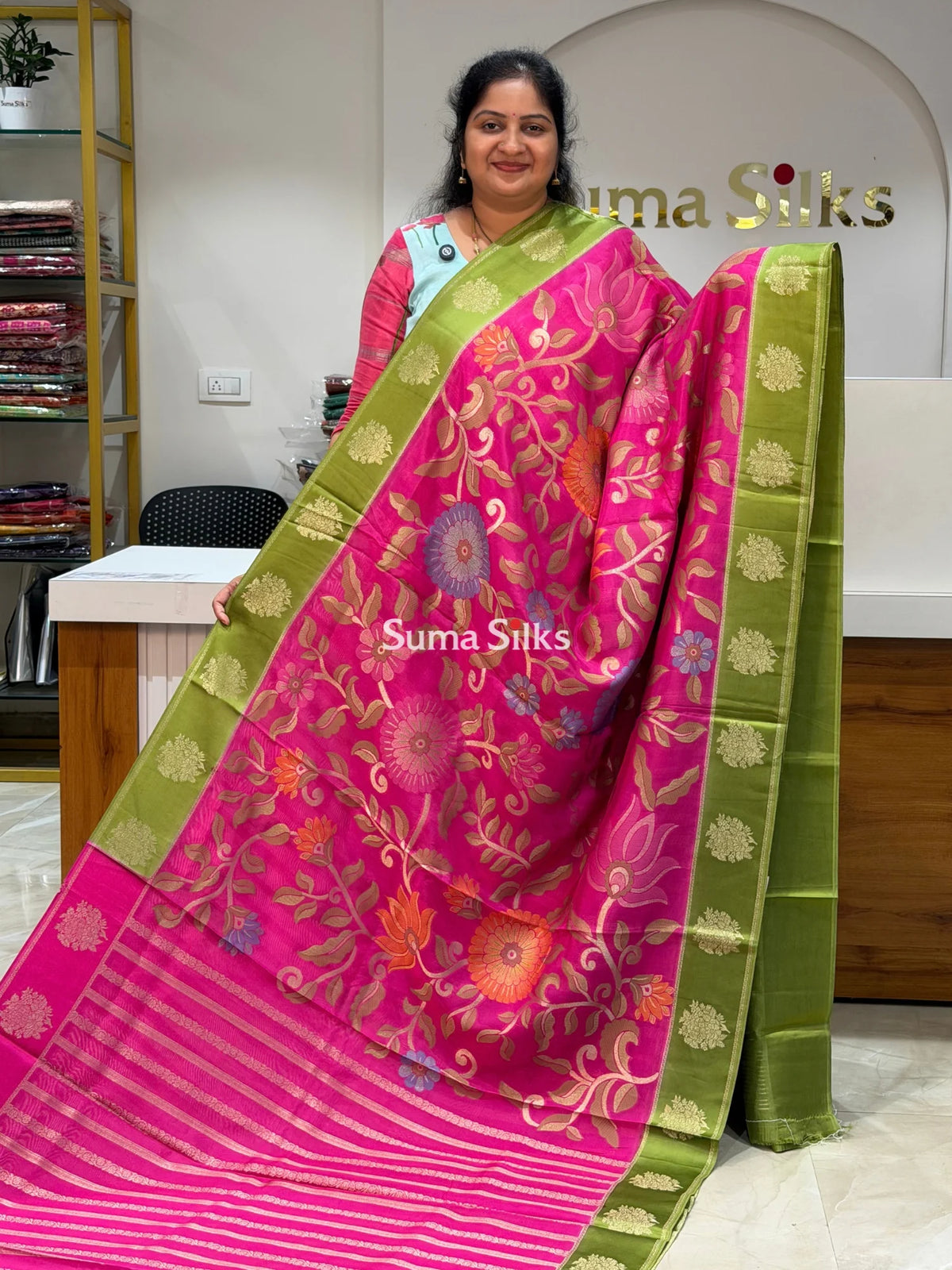 Kosa Silk Jamdani Saree Pink Color