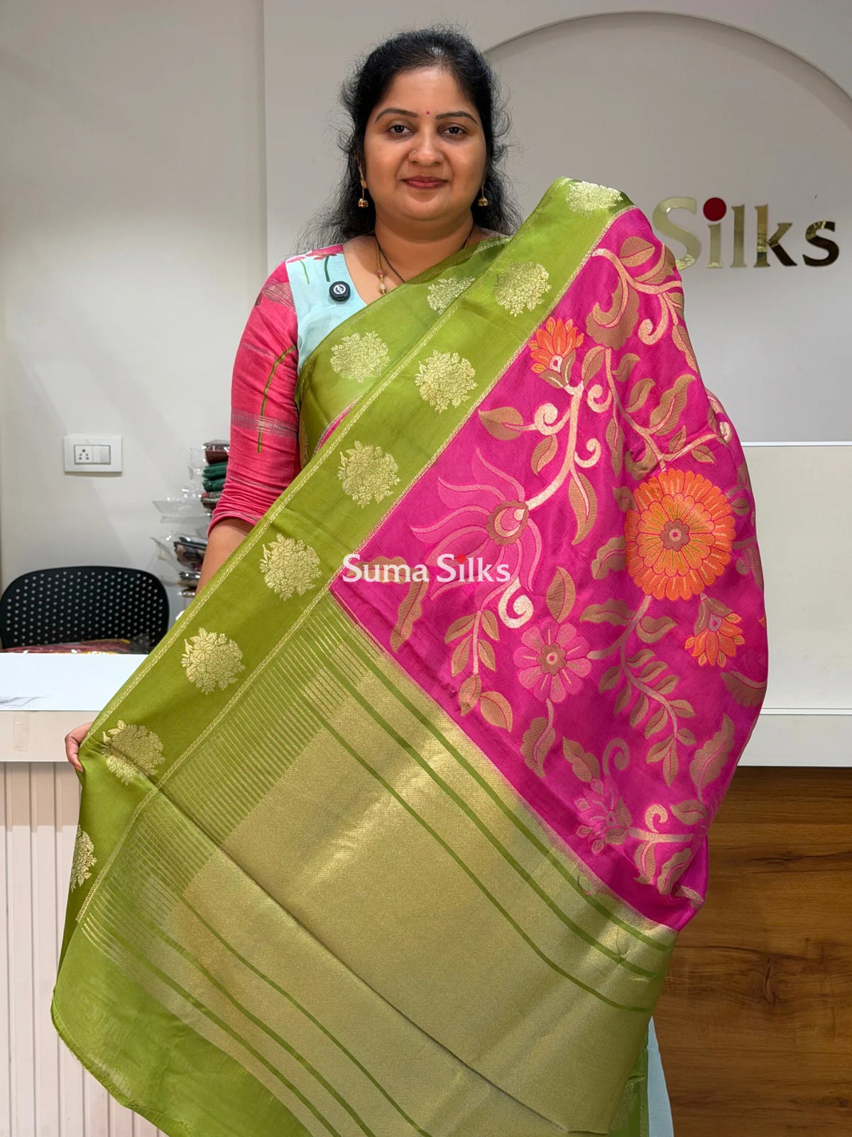 Kosa Silk Jamdani Saree Pink Color
