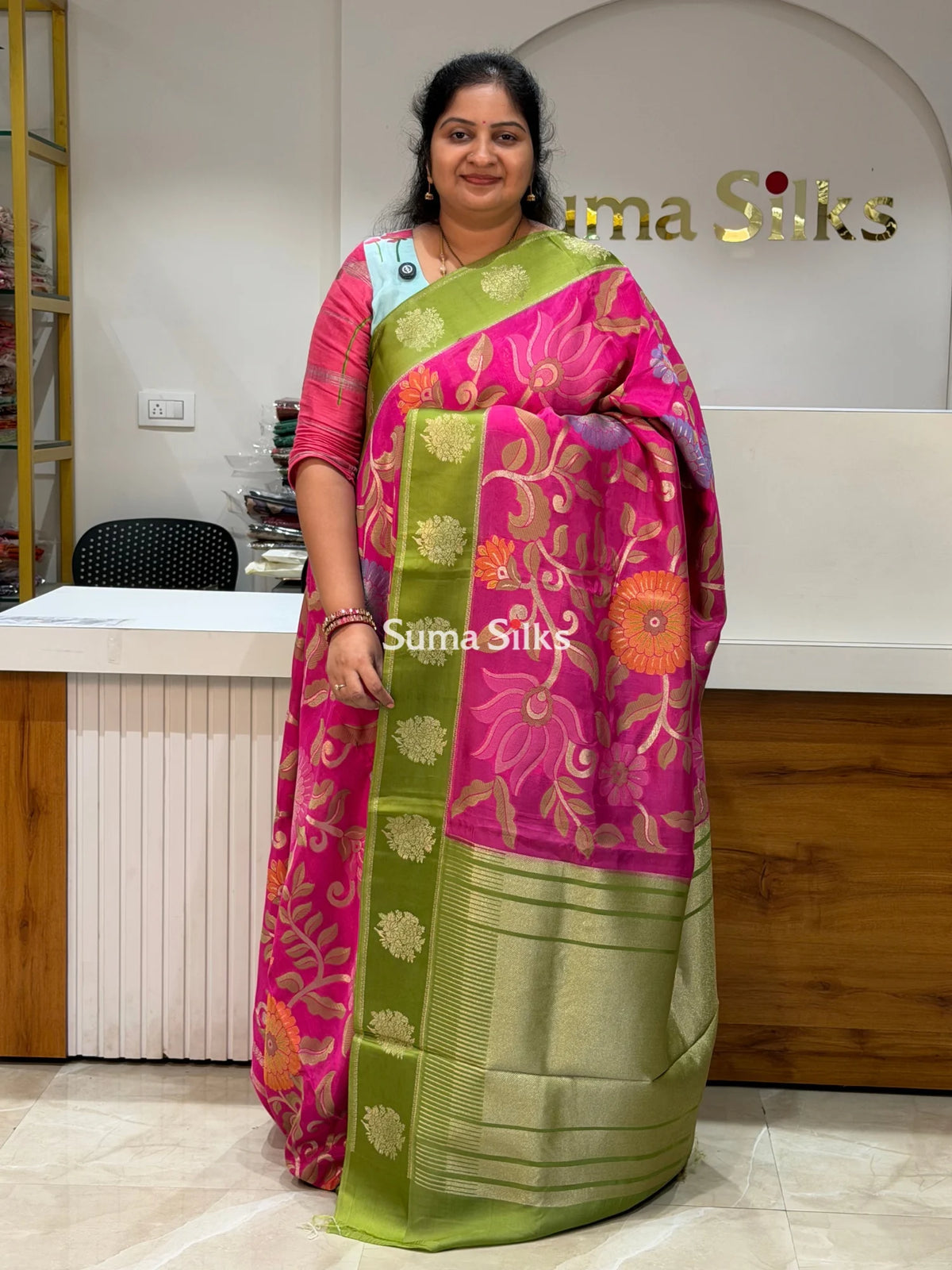 Kosa Silk Jamdani Saree Pink Color