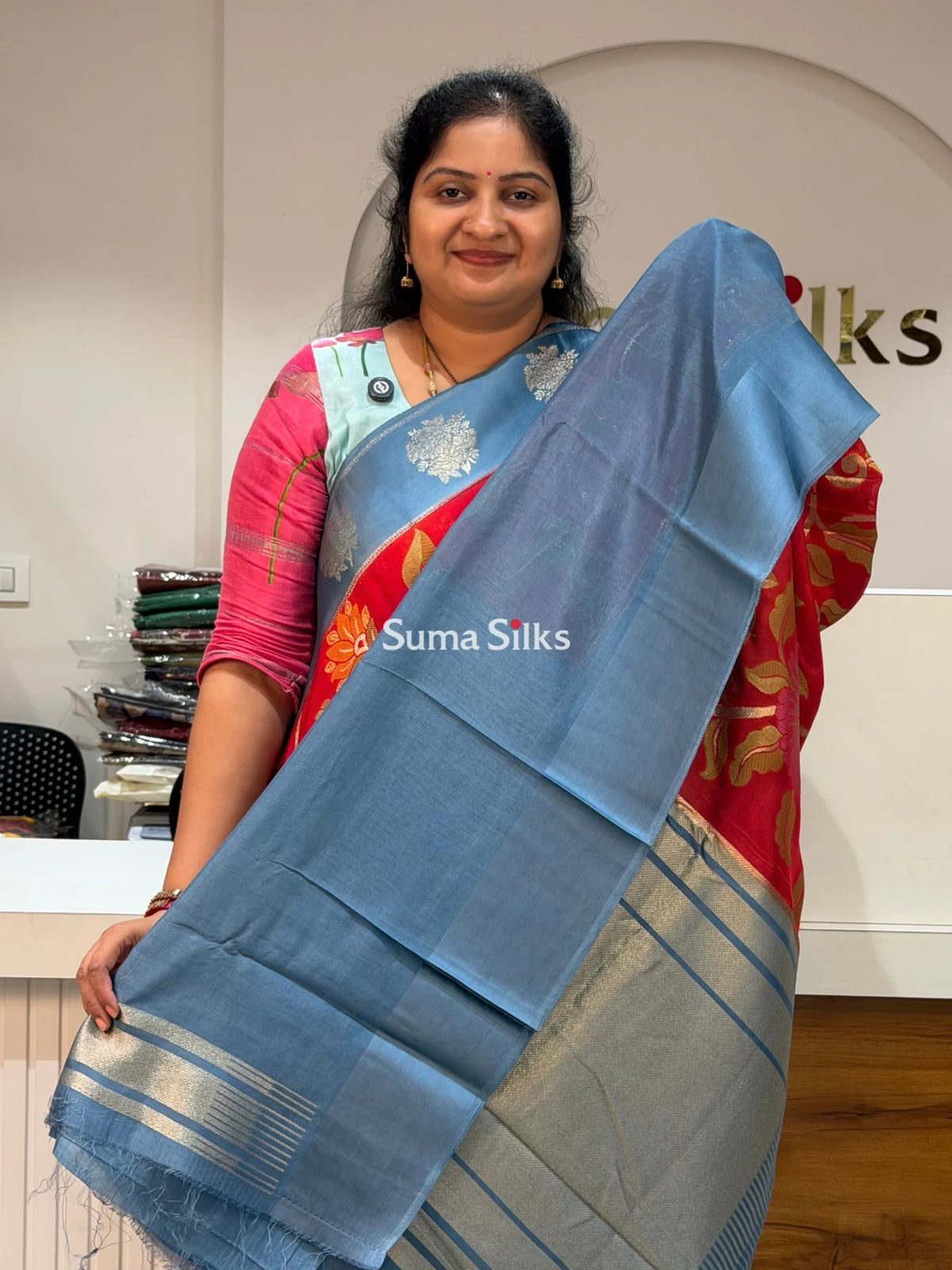 Kosa Silk Jamdani Saree Red Color