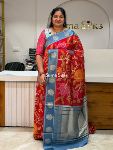 Kosa Silk Jamdani Saree Red Color
