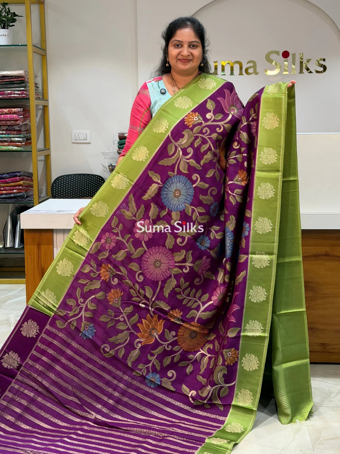 Kosa Silk Jamdani Saree Wine Color