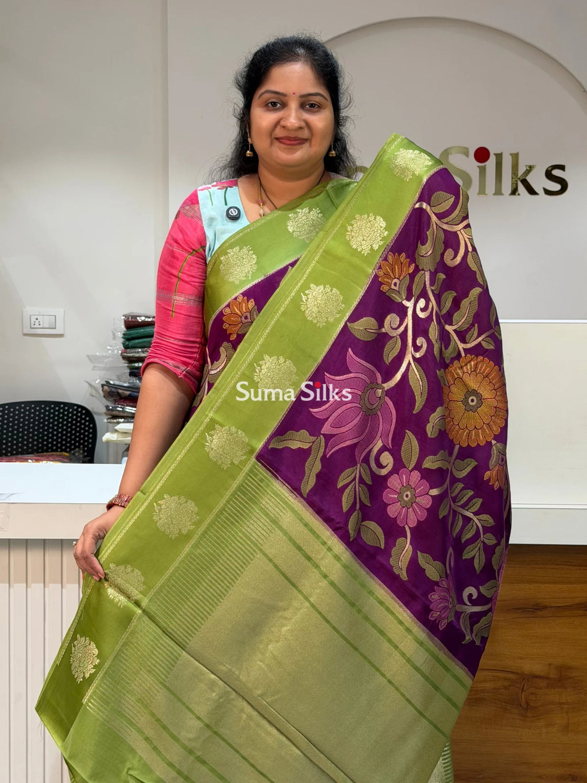 Kosa Silk Jamdani Saree Wine Color