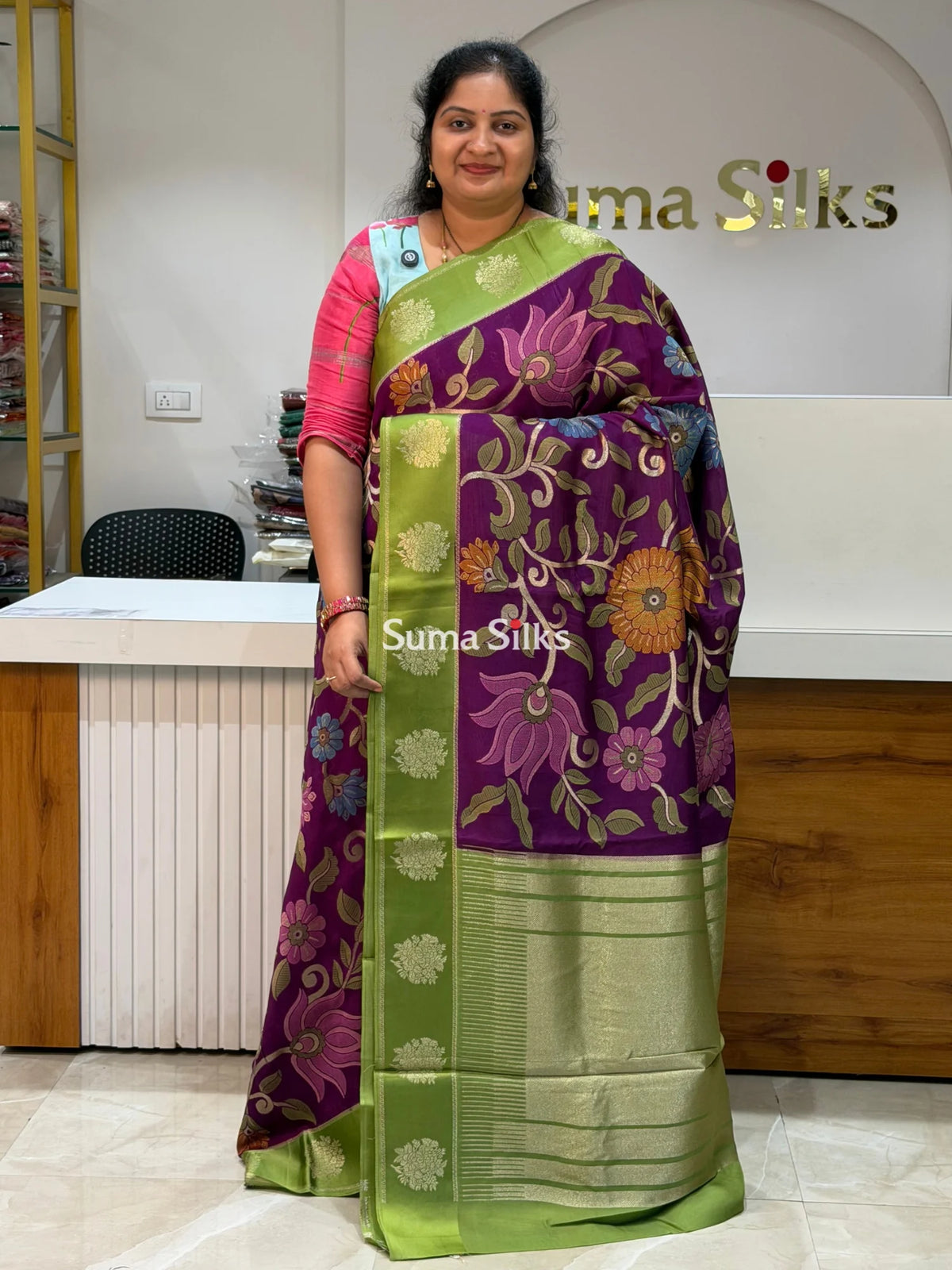 Kosa Silk Jamdani Saree Wine Color