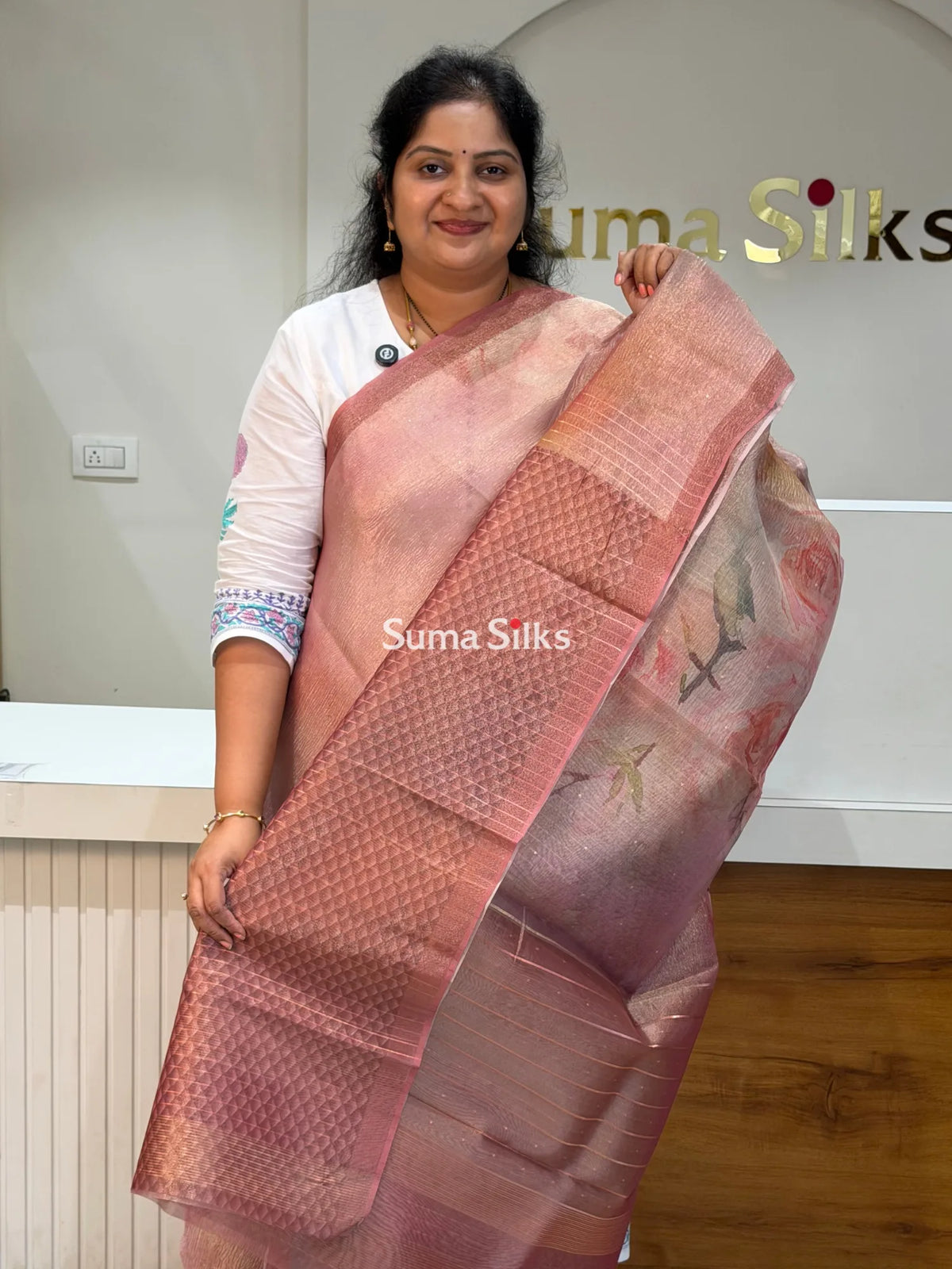 Kota Tissue Saree Onion Pink Color