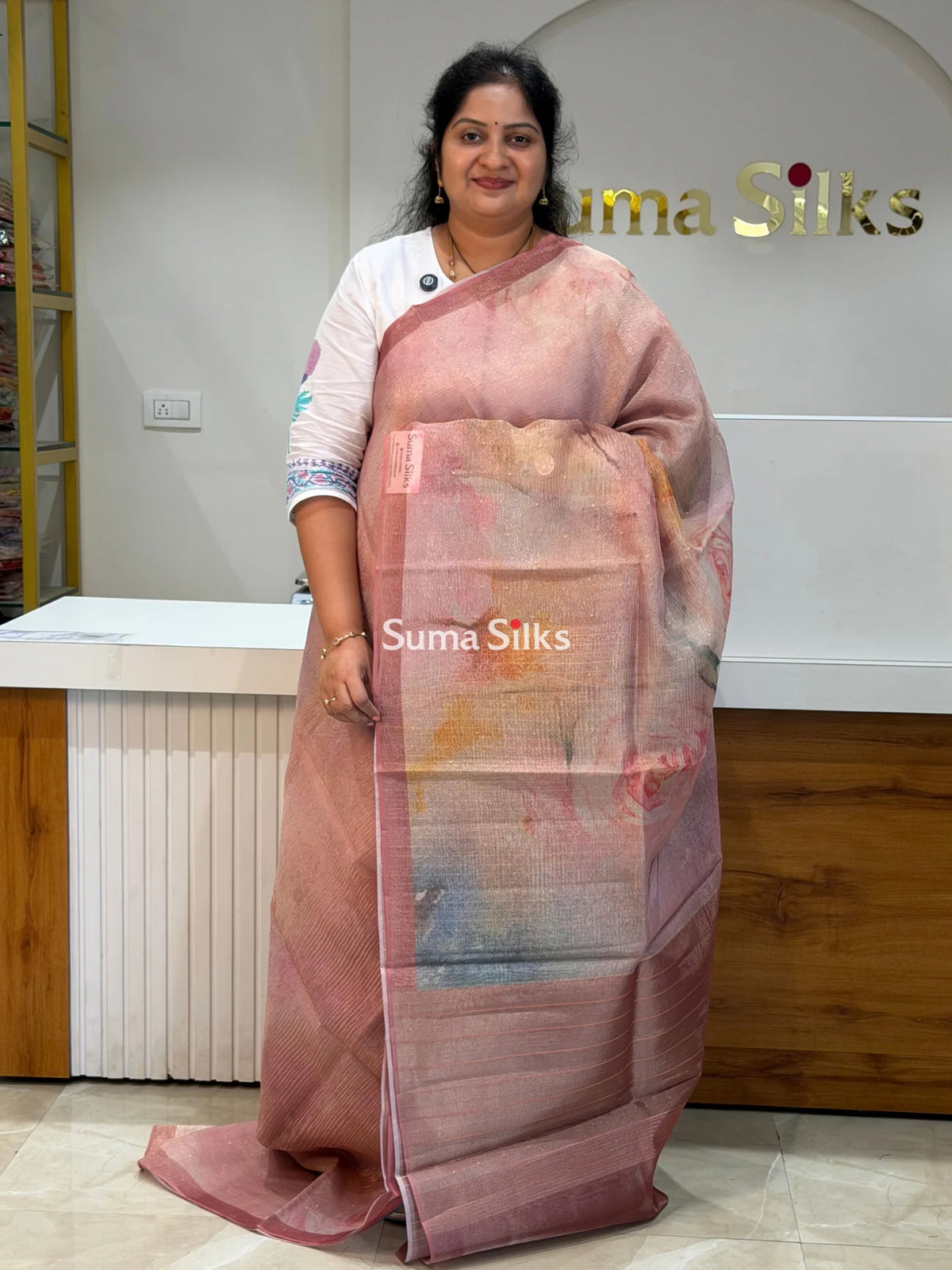 Kota Tissue Saree Onion Pink Color