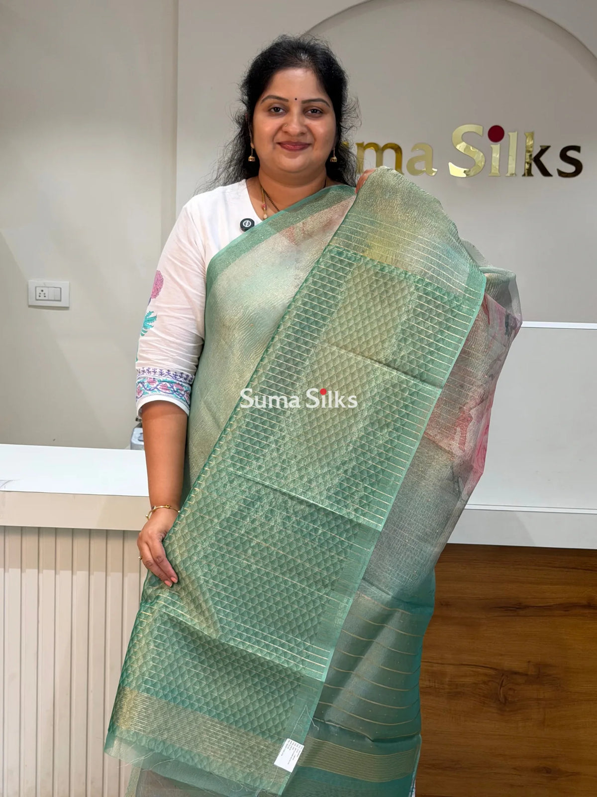 Kota Tissue Saree Pista Color