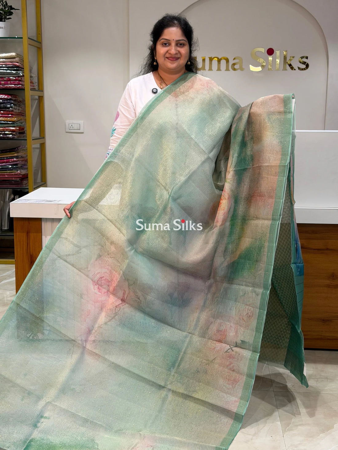Kota Tissue Saree Pista Color