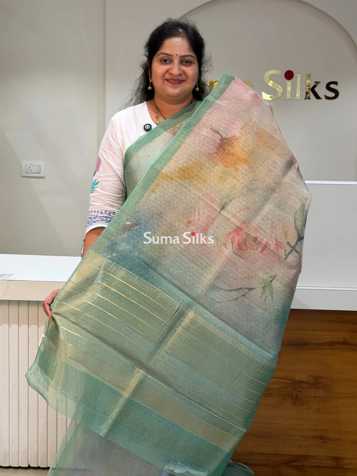 Kota Tissue Saree Pista Color
