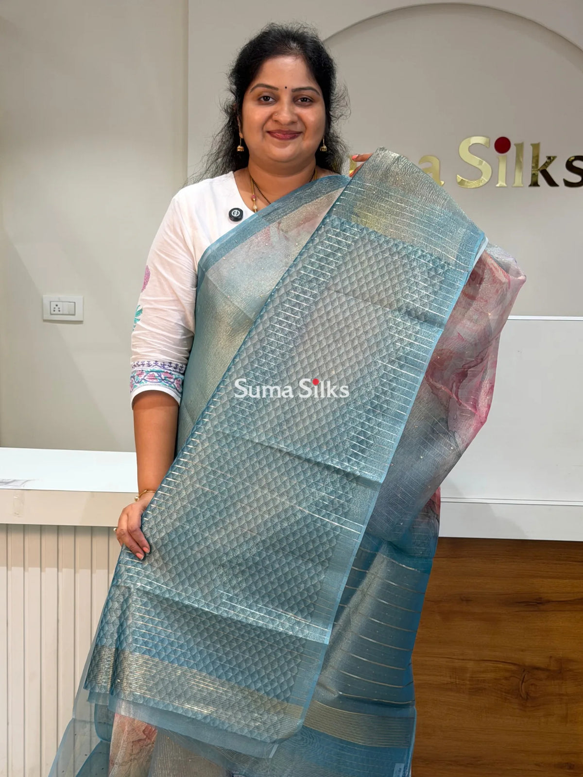 Kota Tissue Saree Powder Blue Color
