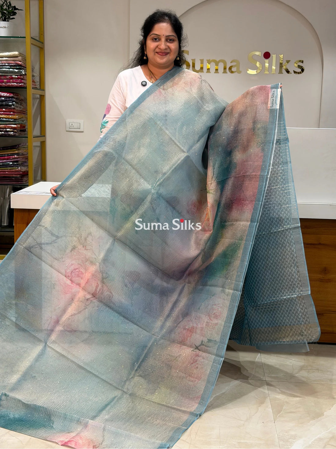 Kota Tissue Saree Powder Blue Color