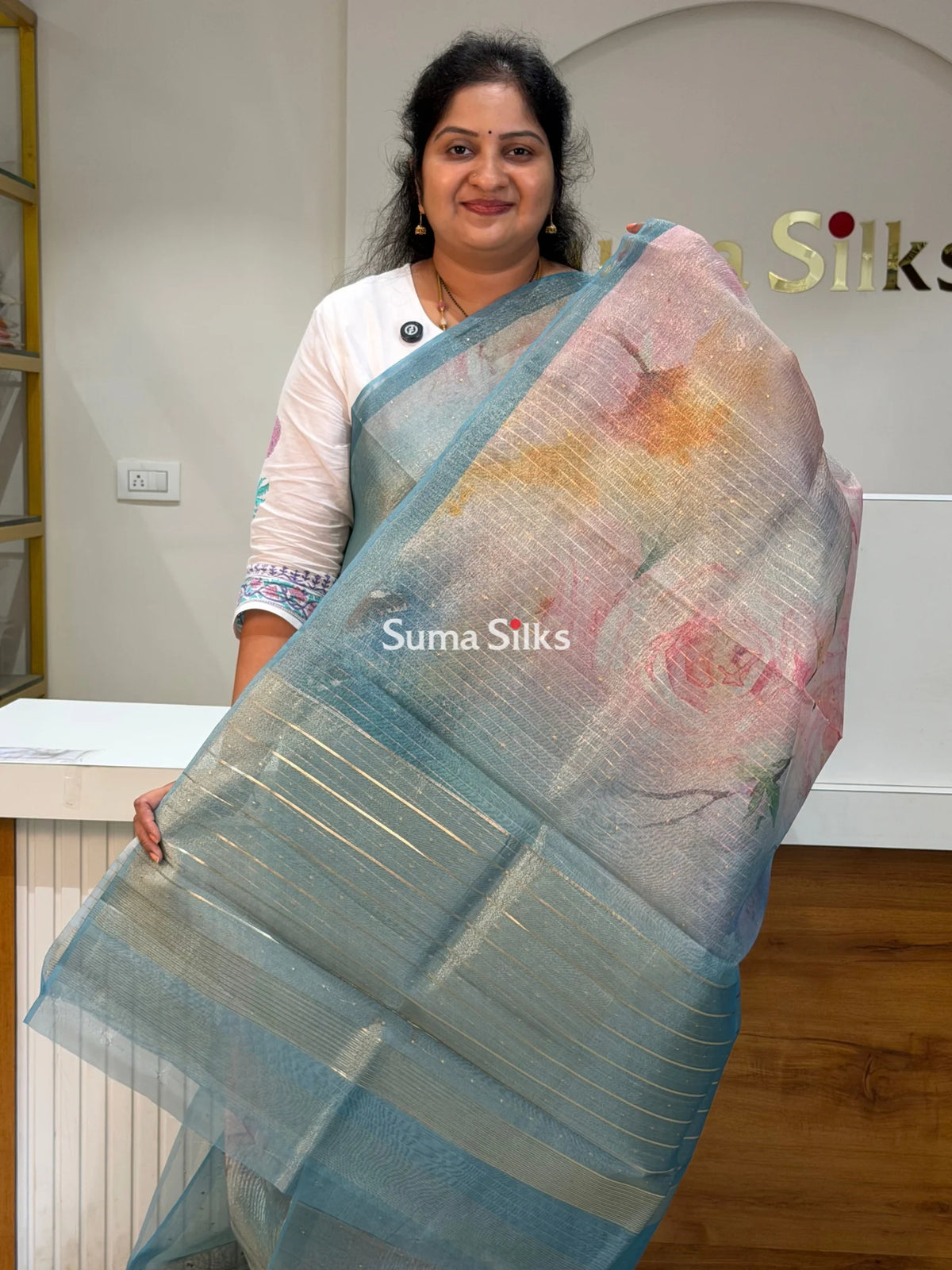 Kota Tissue Saree Powder Blue Color