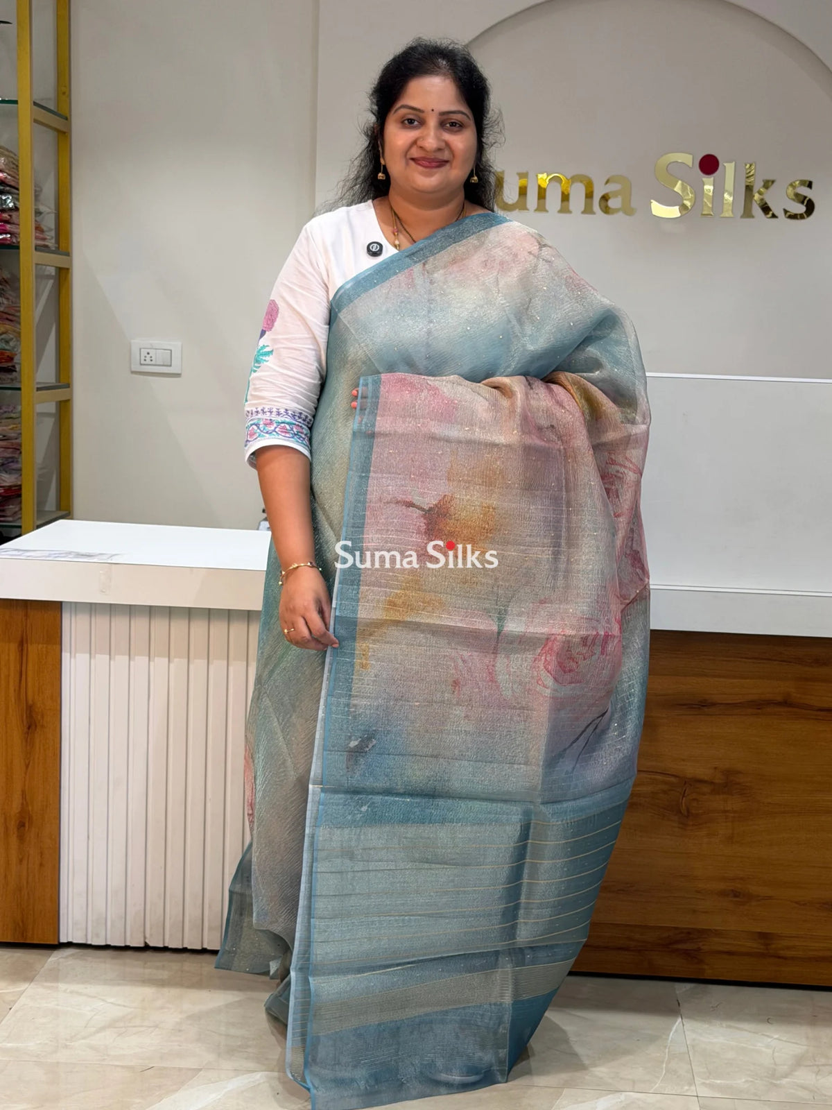 Kota Tissue Saree Powder Blue Color