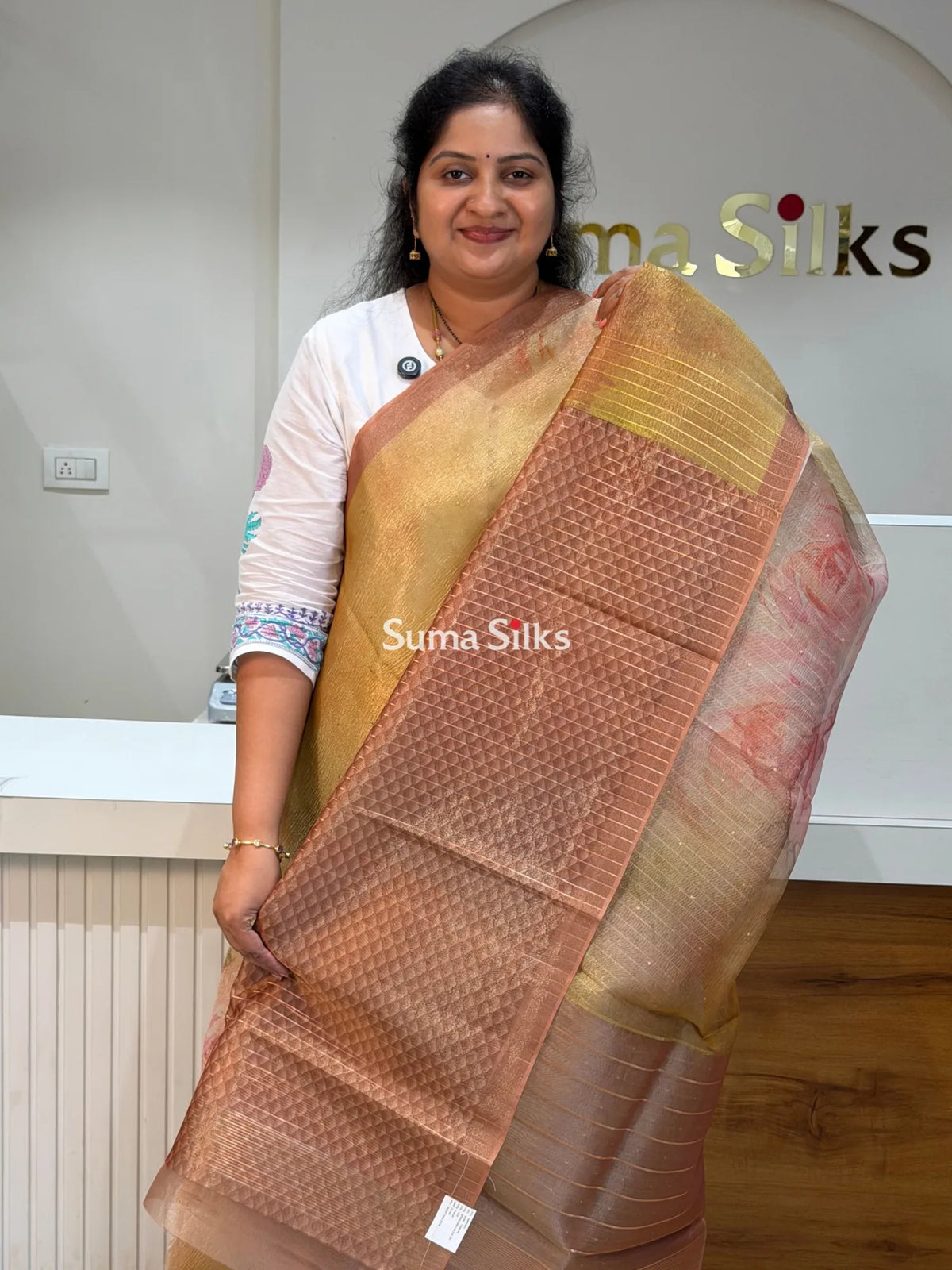 Kota Tissue Saree Yellow Color