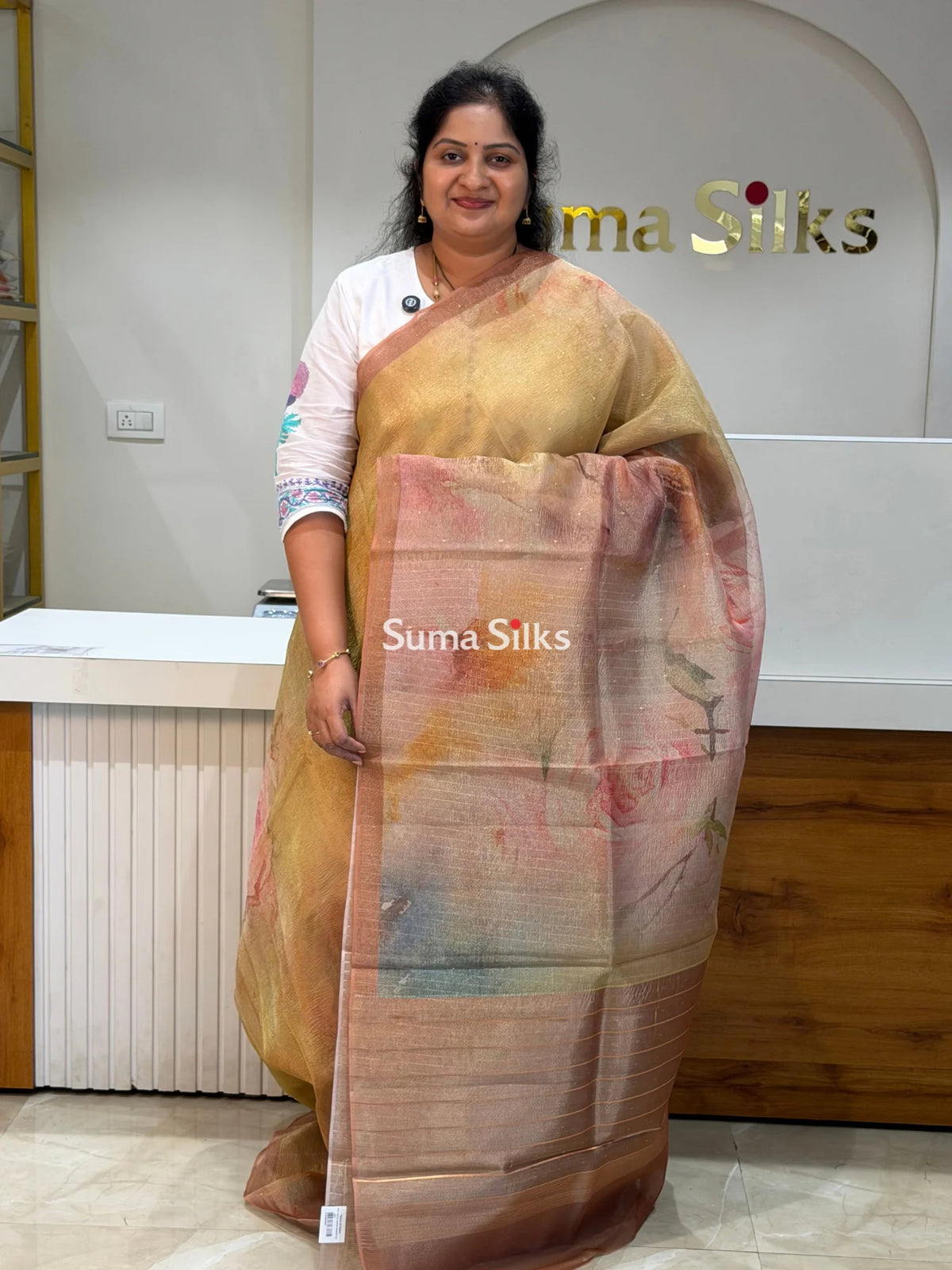 Kota Tissue Saree Yellow Color