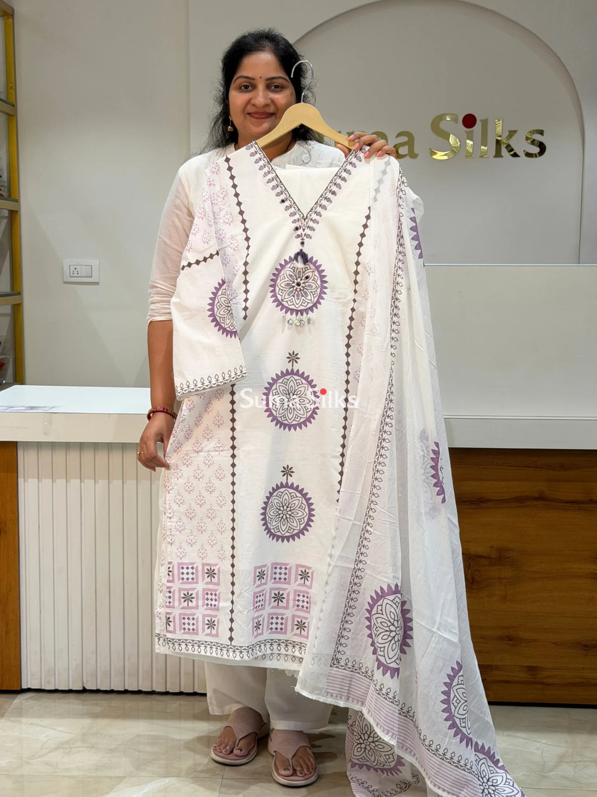 Pure Cotton Jaipur Block Printed Readymade Suit Set with Mirror Work