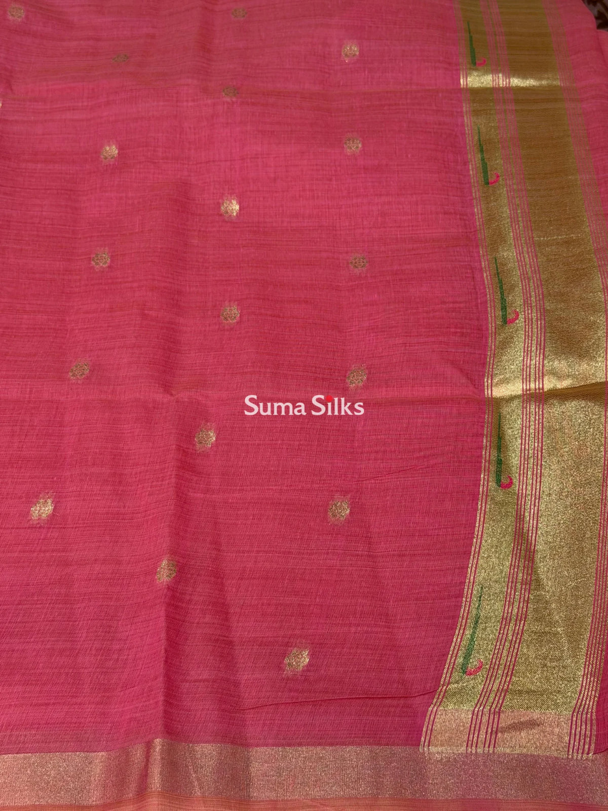Linen Cotton Jamdani Paithani Pink