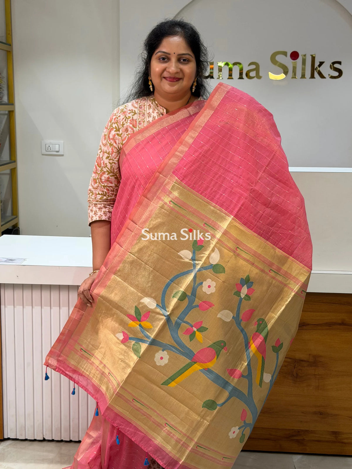 Linen Cotton Jamdani Paithani Pink