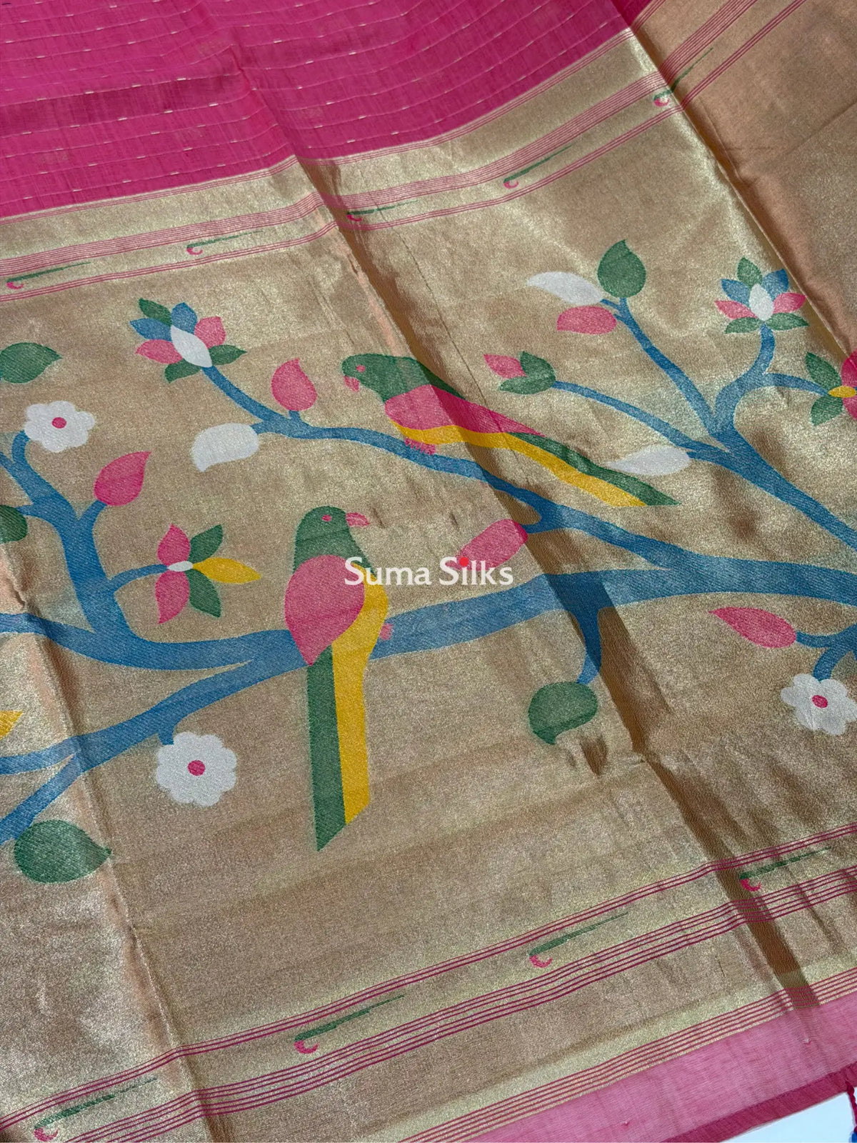 Linen Cotton Jamdani Paithani Pink