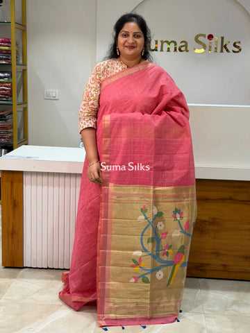 Linen Cotton Jamdani Paithani Pink