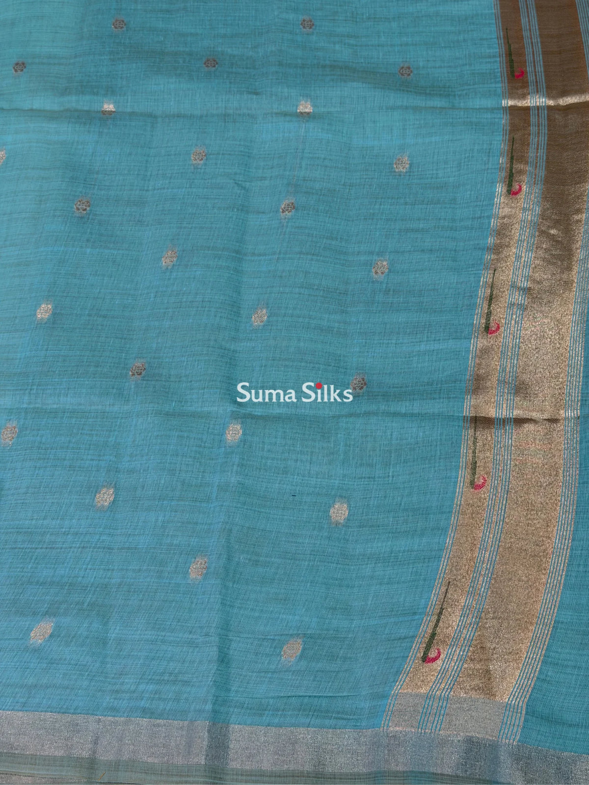 Linen Cotton Jamdani Paithani Sea Green
