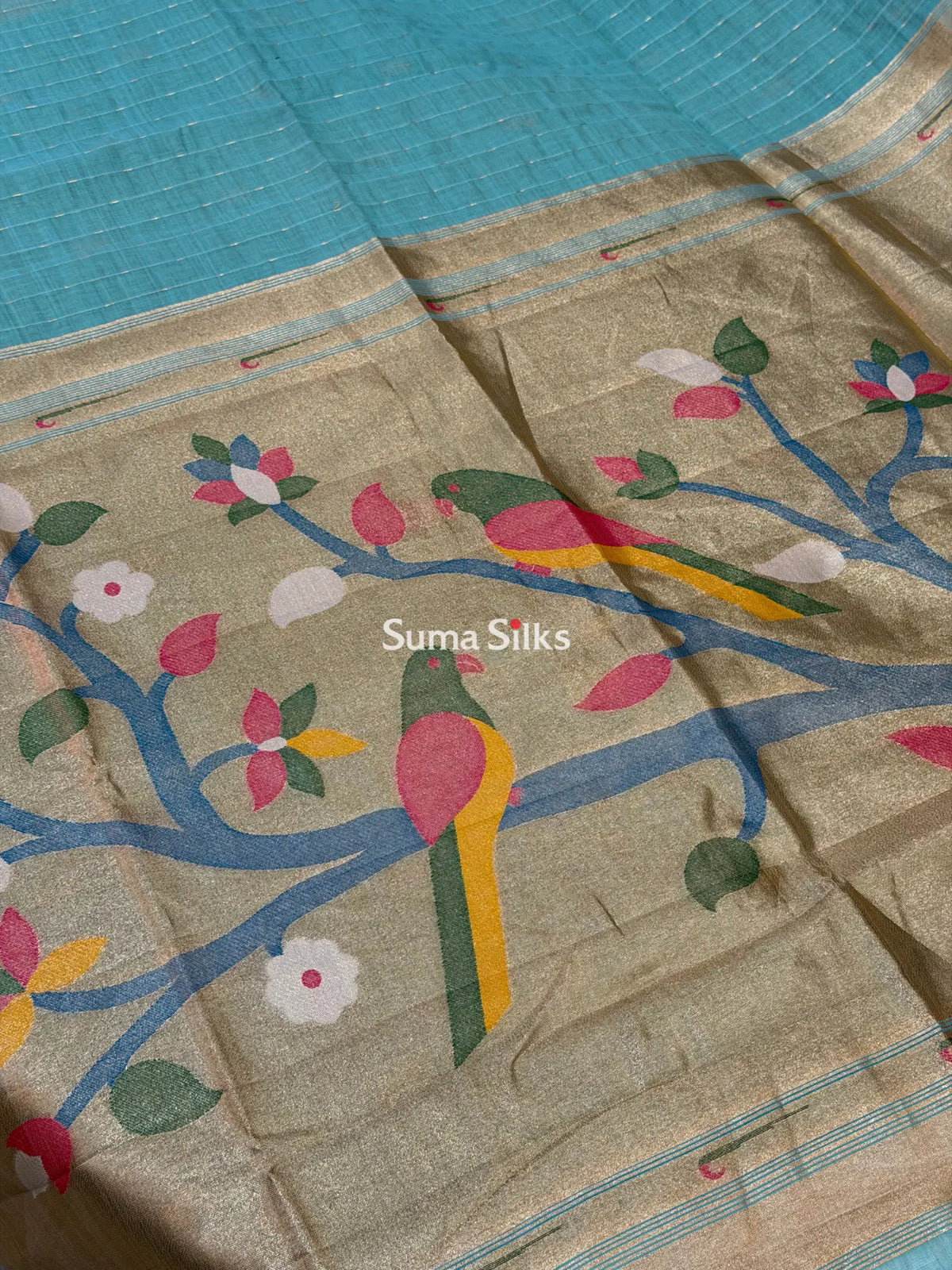 Linen Cotton Jamdani Paithani Sea Green