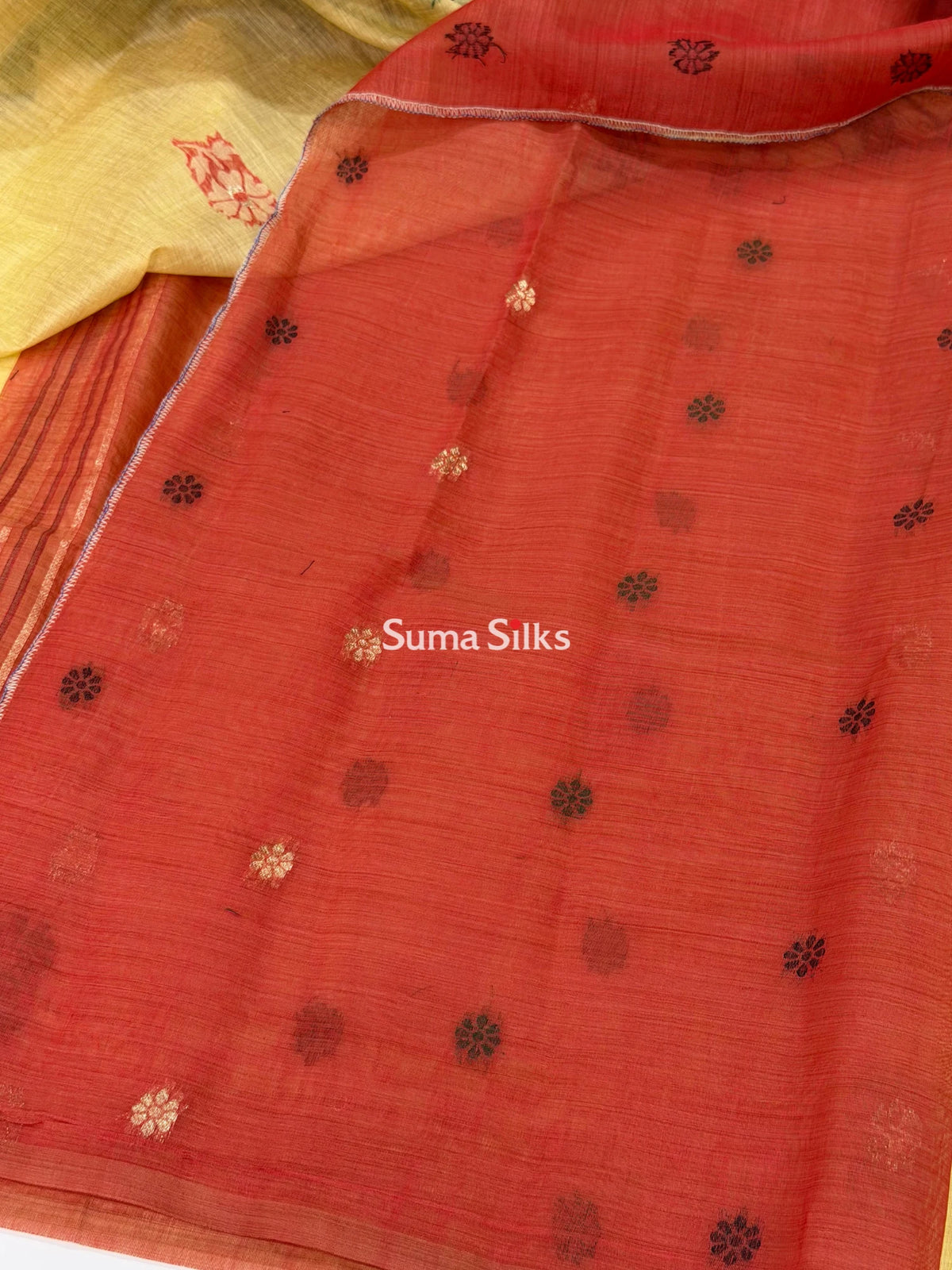 Linen Cotton Jamdani Peacock Light Yellow
