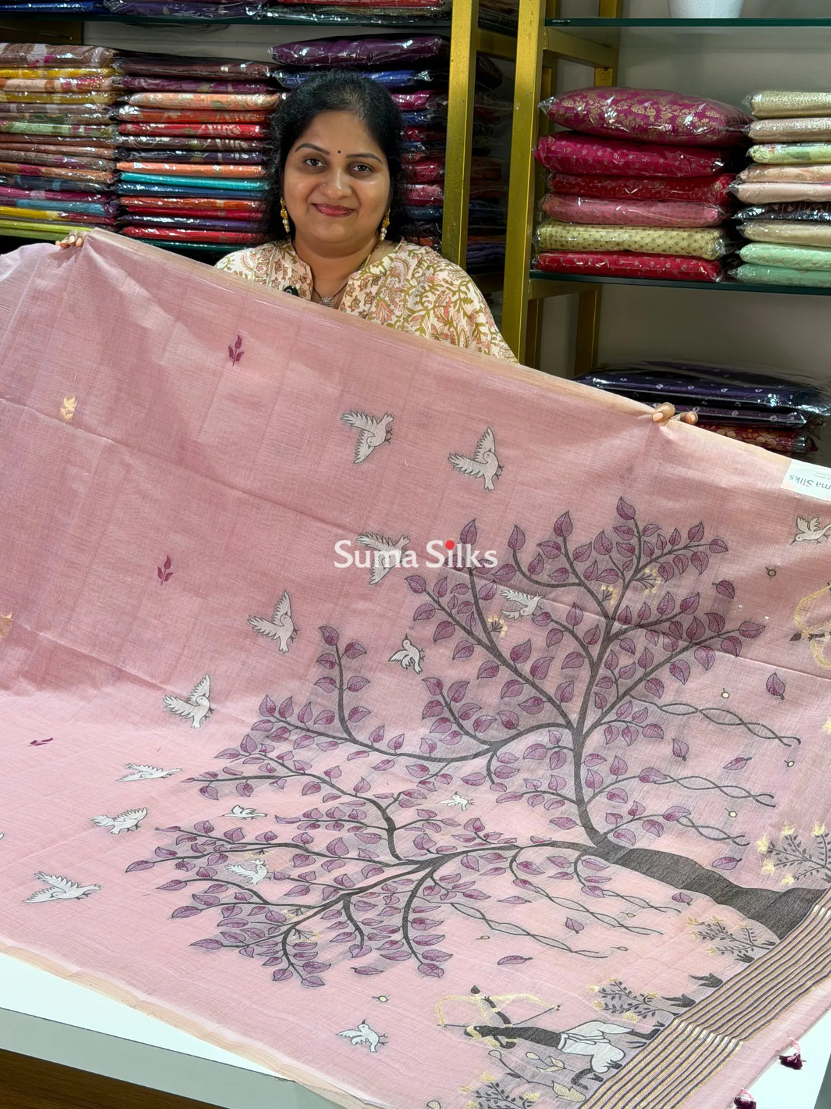 Linen Cotton Jamdani Tree Powder Lavender